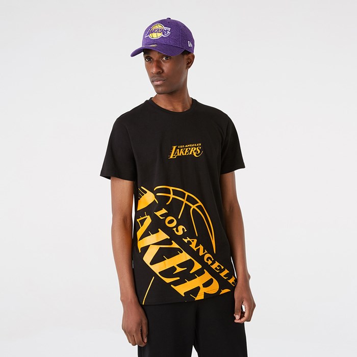 LA Lakers NBA Enlarged Logo Miesten T-paita Mustat - New Era Vaatteet Tukkukauppa FI-895207